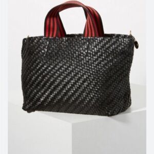 Clare V. Bateau Tote Bag Black Woven Tote with Red/black Straps